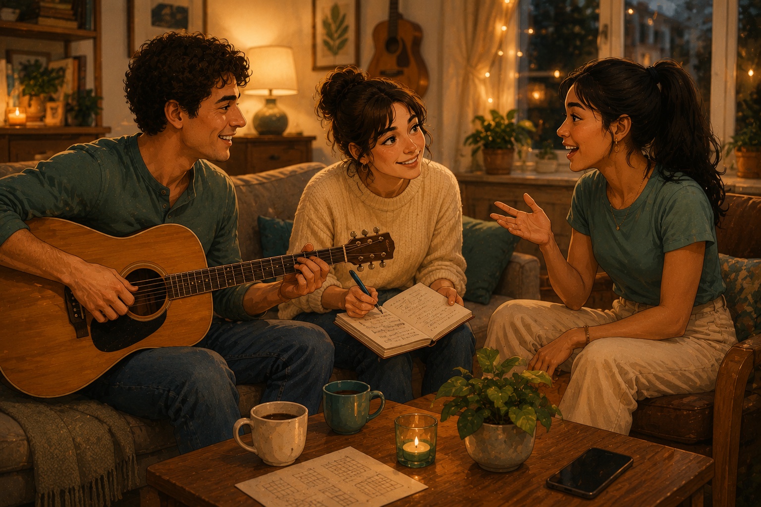 Friends making music together in an intimate neighborhood venue